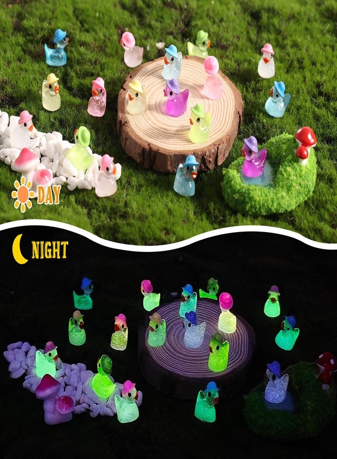 VICROIC 100 PCS Luminous Mini Resin Ducks, Tiny Miniature Duck Figures Wearing Hat Glow in The Dark for Dollhouse, Garden, Micro Landscape, Home Outdoor Party, Aquarium Decor - Image 4
